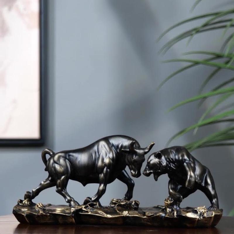 Large Black Stock Market Bull And Bear