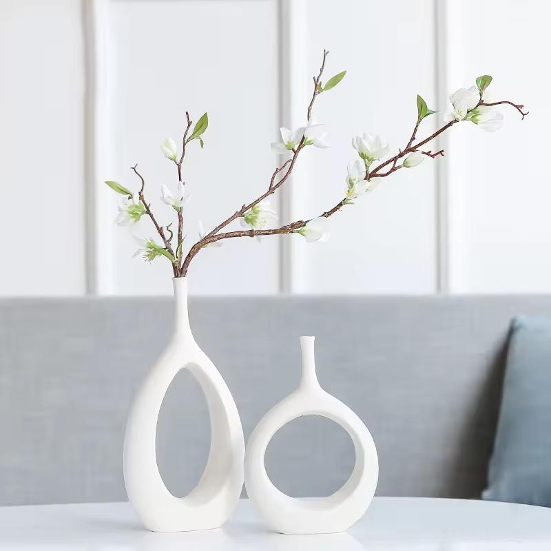 White Ceramic Flower Vase Set