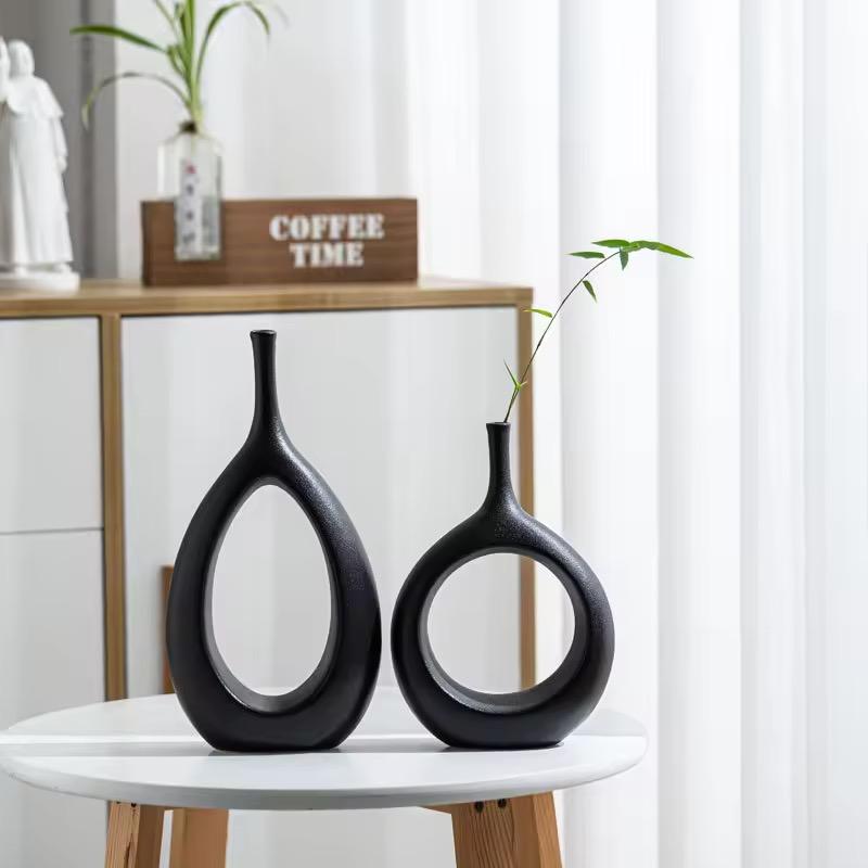 Black Ceramic Flower Vase Set