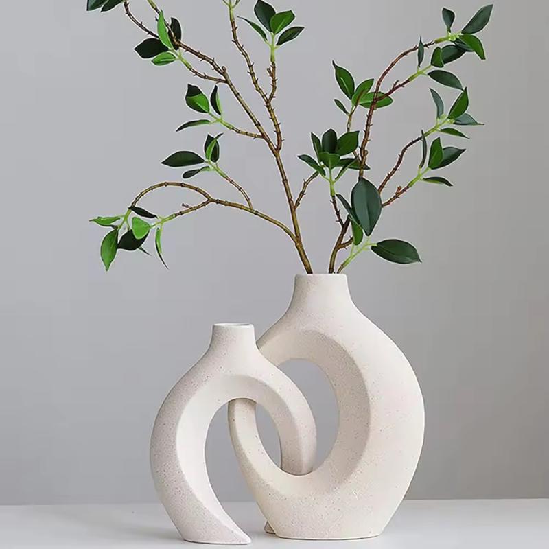 White Matte Frosted Texture Hollow Ceramic Vase