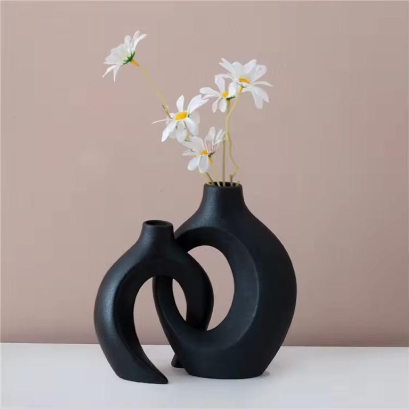 Black Matte Frosted Texture Hollow Ceramic Vase